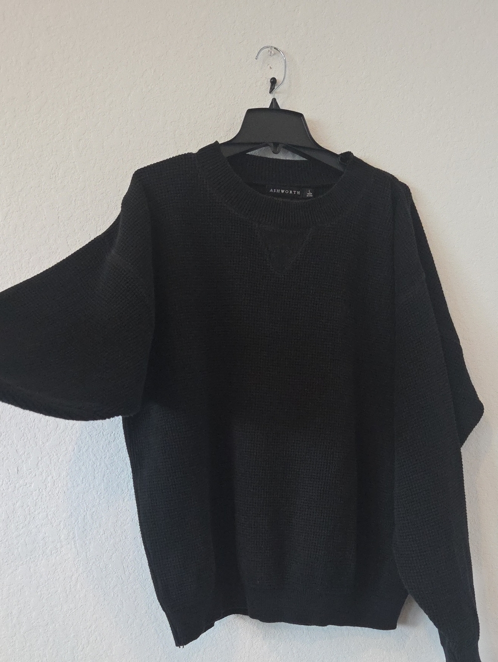 Ashworth Golf Men's 100% Cotton Crewneck  Black Size Large Made USA Classic Prep